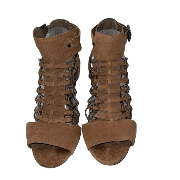 Vince Camuto Women's Sandals Size 8.5 Tan Gladiator "Evel" Leather Block Heel - Picture 2 of 8